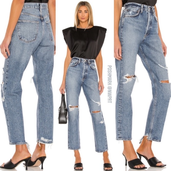 Agolde Denim - AGOLDE ♡ 90s Fit STREAMLINE High Rise Straight Leg Jeans Distressed 24 25